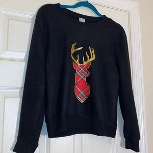 NOBO Colorful Gold Antler with Plaid Red, Green and Gold Accents Sweatshirt SM
